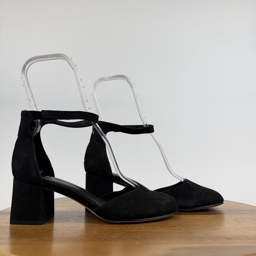 Womens Eileen Fisher Indi Black Leather Ankle Strap Low Heeled Pumps Size 7 M